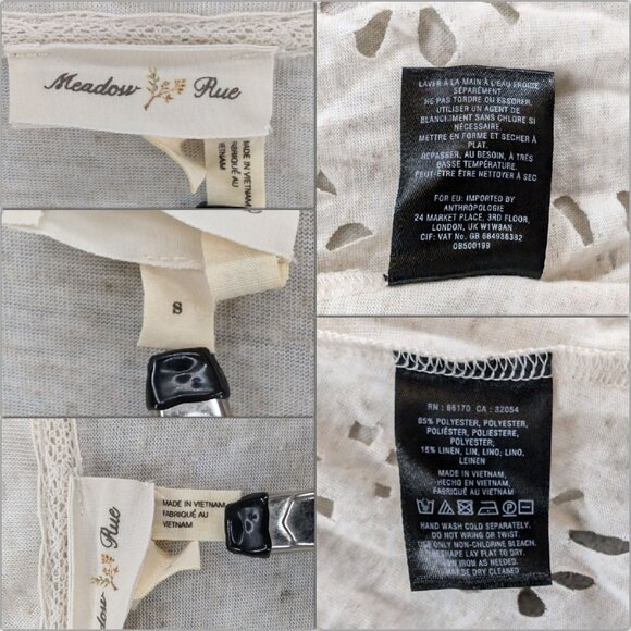 Meadow Rue Anthropologie Open Cardigan Womens Oatmeal Laser Cut Linen Blend Sz S - Picture 4 of 7